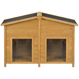 Wood Large Dog House Cabin Style Elevated Pet Shelter with Porch and 2 Doors