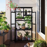 Wood Large Greenhouse Balcony Portable Cold Frame with Wheels and Adjustable Shelves
