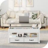 Wood Lift Top Coffee Table with Storage Shelf and Drawers