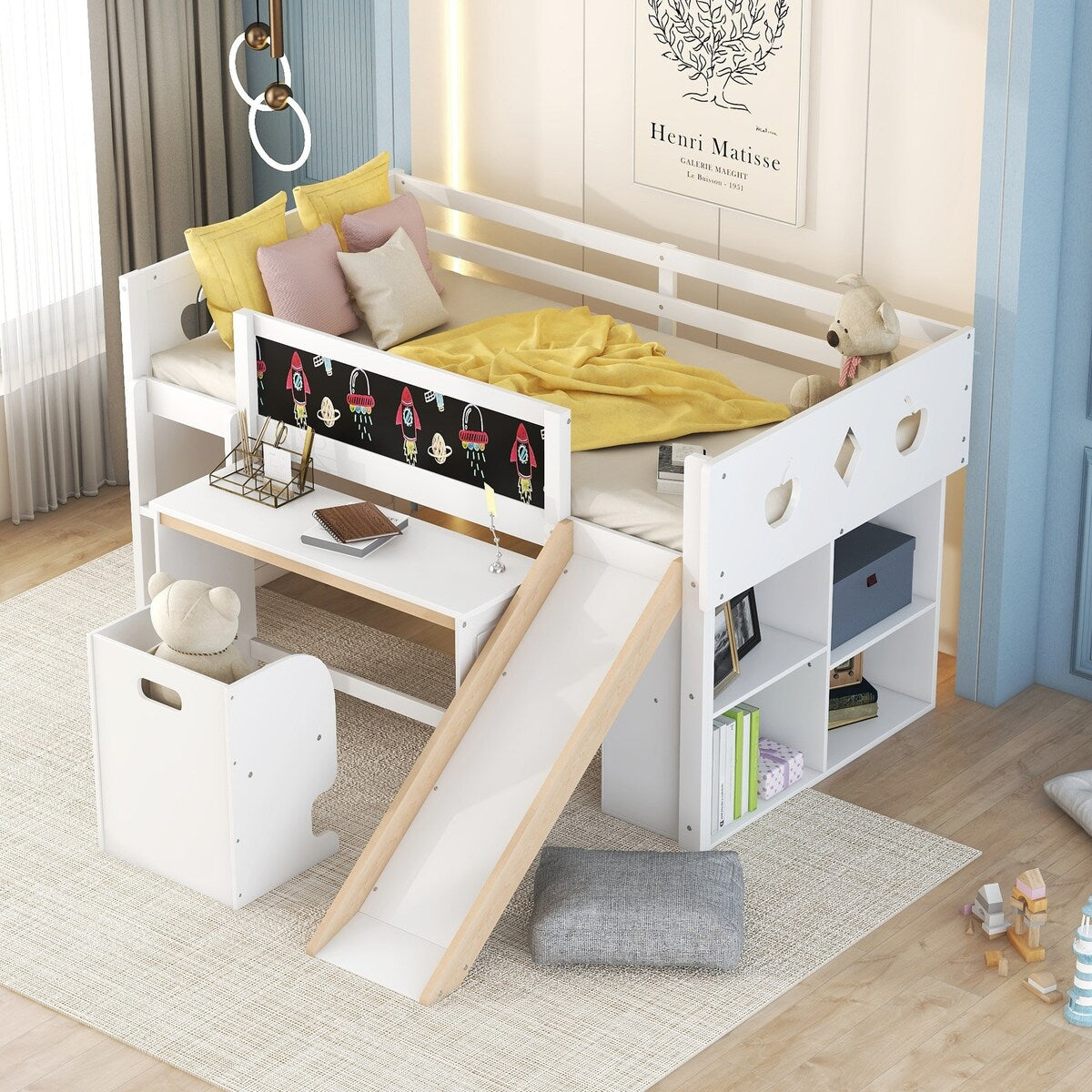 Wood Loft Bed with Slide