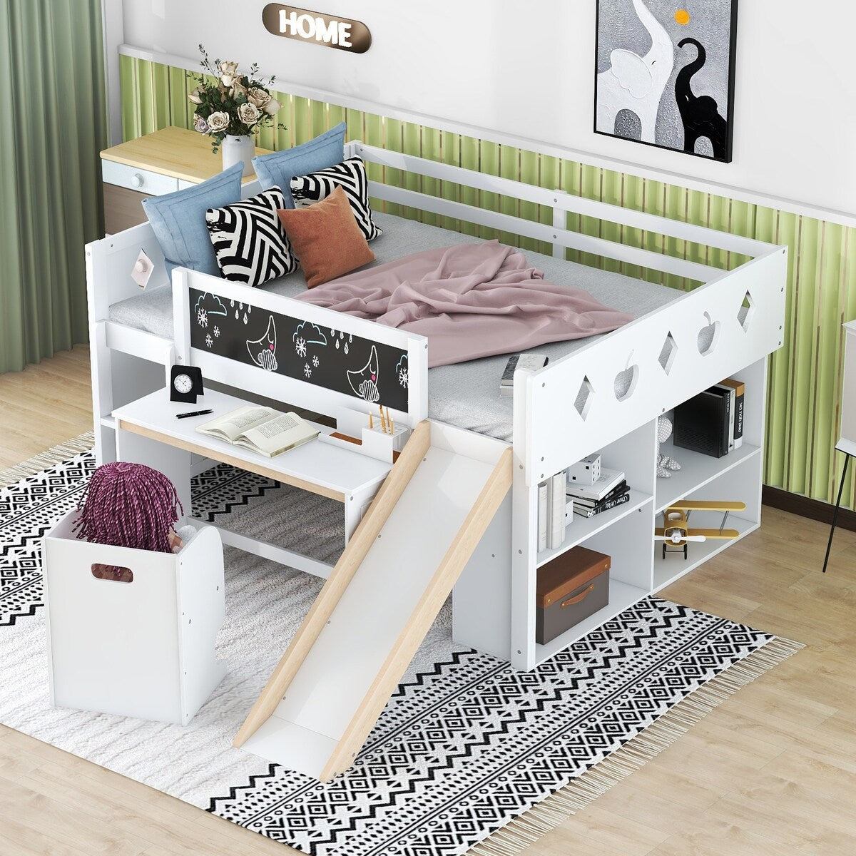 Wood Loft Bed with Slide