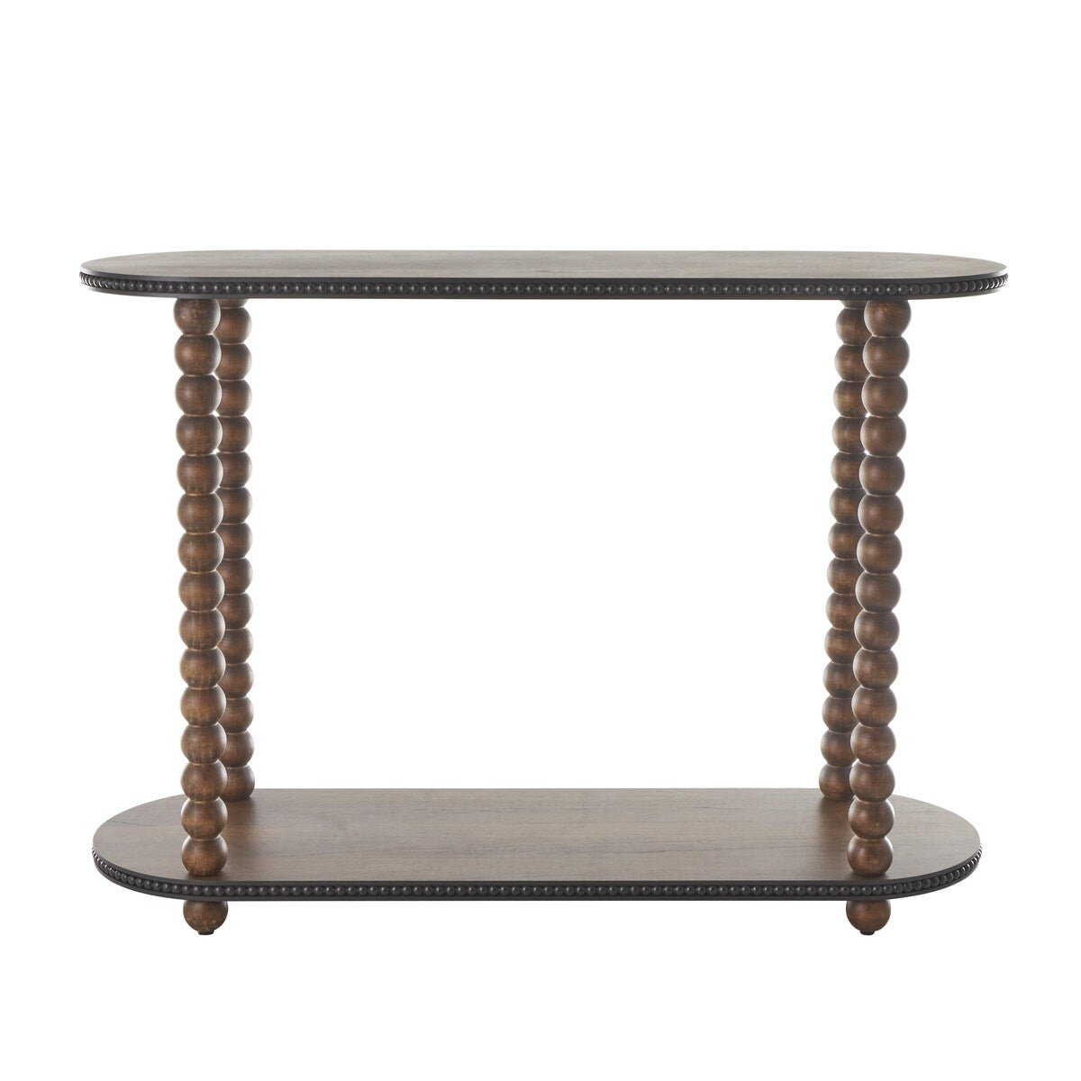 Wood Oval Spindle 1 Shelf Console Table with Beaded Edges Brown Roche River Decor
