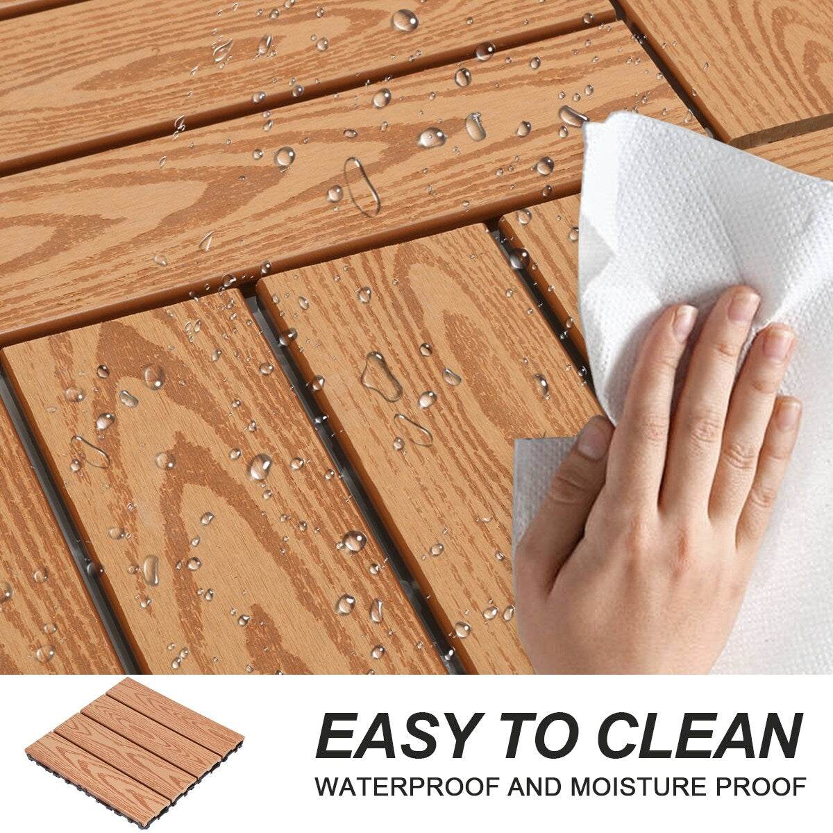 Wood Plastic Composite Deck Tiles Set of 20pcs, Composite Decking Resist Rust, Water, Weather, Easy to DIY & Maintain,12x12in