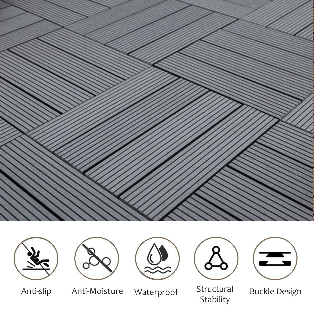 Wood Plastic Composite Deck Tiles Set of 20pcs, Composite Decking Resist Rust, Water, Weather, Easy to DIY & Maintain,12x12in