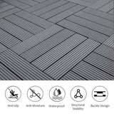 Wood Plastic Composite Deck Tiles Set of 20pcs, Composite Decking Resist Rust, Water, Weather, Easy to DIY & Maintain,12x12in