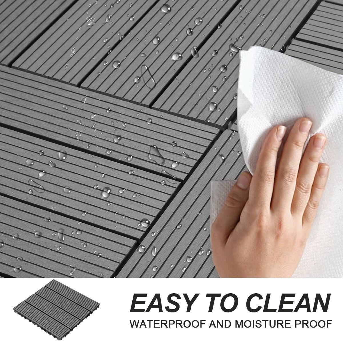 Wood Plastic Composite Deck Tiles Set of 20pcs, Composite Decking Resist Rust, Water, Weather, Easy to DIY & Maintain,12x12in