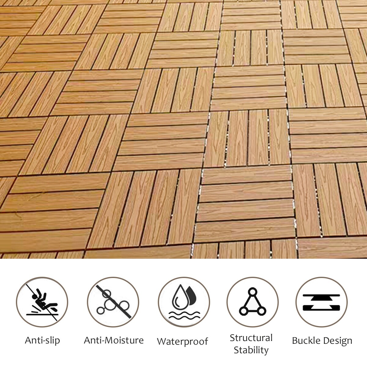 Wood Plastic Composite Deck Tiles Set of 20pcs, Composite Decking Resist Rust, Water, Weather, Easy to DIY & Maintain,12x12in