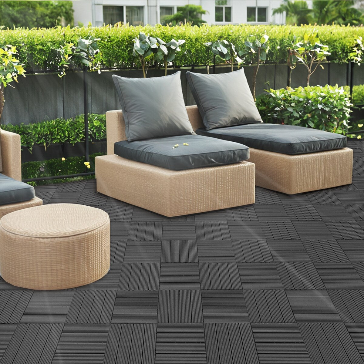 Wood Plastic Composite Deck Tiles Set of 20pcs, Composite Decking Resist Rust, Water, Weather, Easy to DIY & Maintain,12x12in