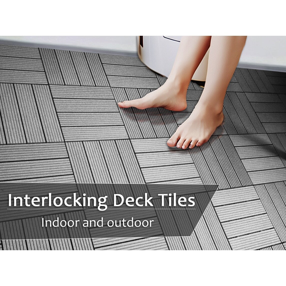 Wood Plastic Composite Deck Tiles Set of 20pcs, Composite Decking Resist Rust, Water, Weather, Easy to DIY & Maintain,12x12in