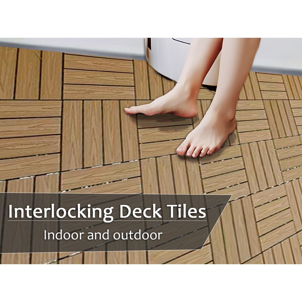 Wood Plastic Composite Deck Tiles Set of 20pcs, Composite Decking Resist Rust, Water, Weather, Easy to DIY & Maintain,12x12in