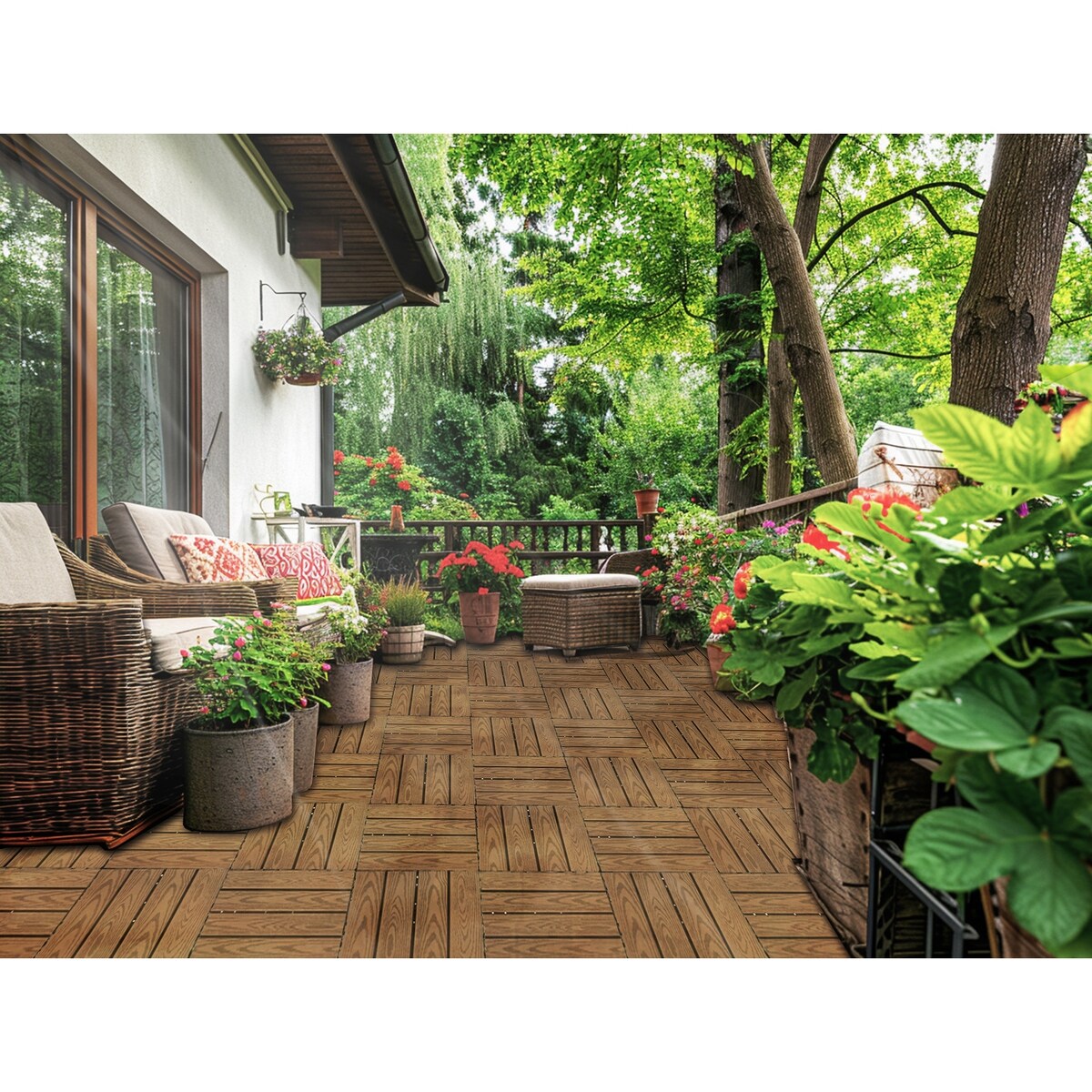 Wood Plastic Composite Deck Tiles Set of 20pcs, Composite Decking Resist Rust, Water, Weather, Easy to DIY & Maintain,12x12in