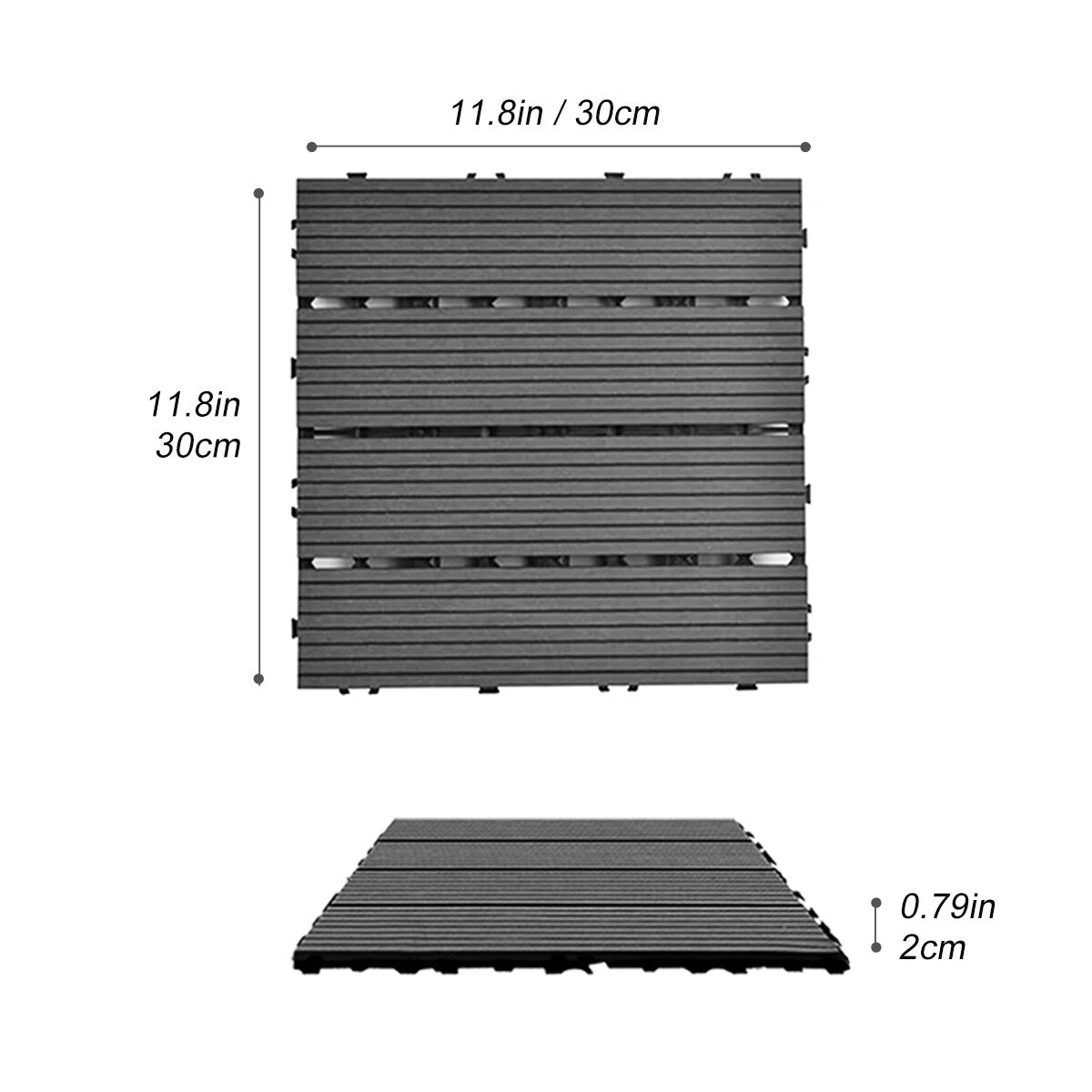 Wood Plastic Composite Deck Tiles Set of 20pcs, Composite Decking Resist Rust, Water, Weather, Easy to DIY & Maintain,12x12in