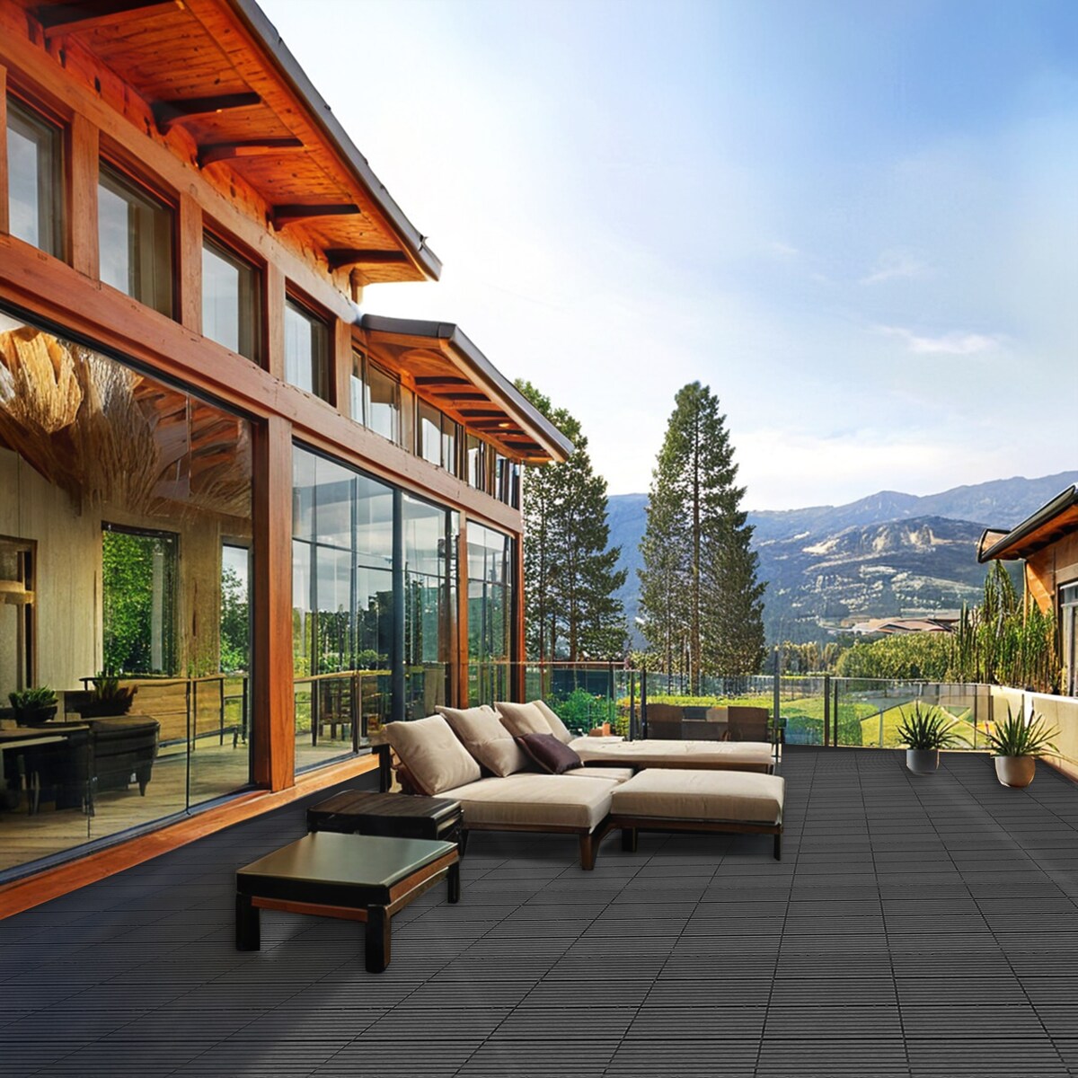 Wood Plastic Composite Deck Tiles Set of 20pcs, Composite Decking Resist Rust, Water, Weather, Easy to DIY & Maintain,12x12in