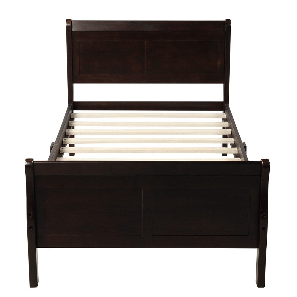 Twin Wood Platform Bed Frame Mattress Foundation Sleigh Bed with Headboard/Footboard/Wood Slat Support