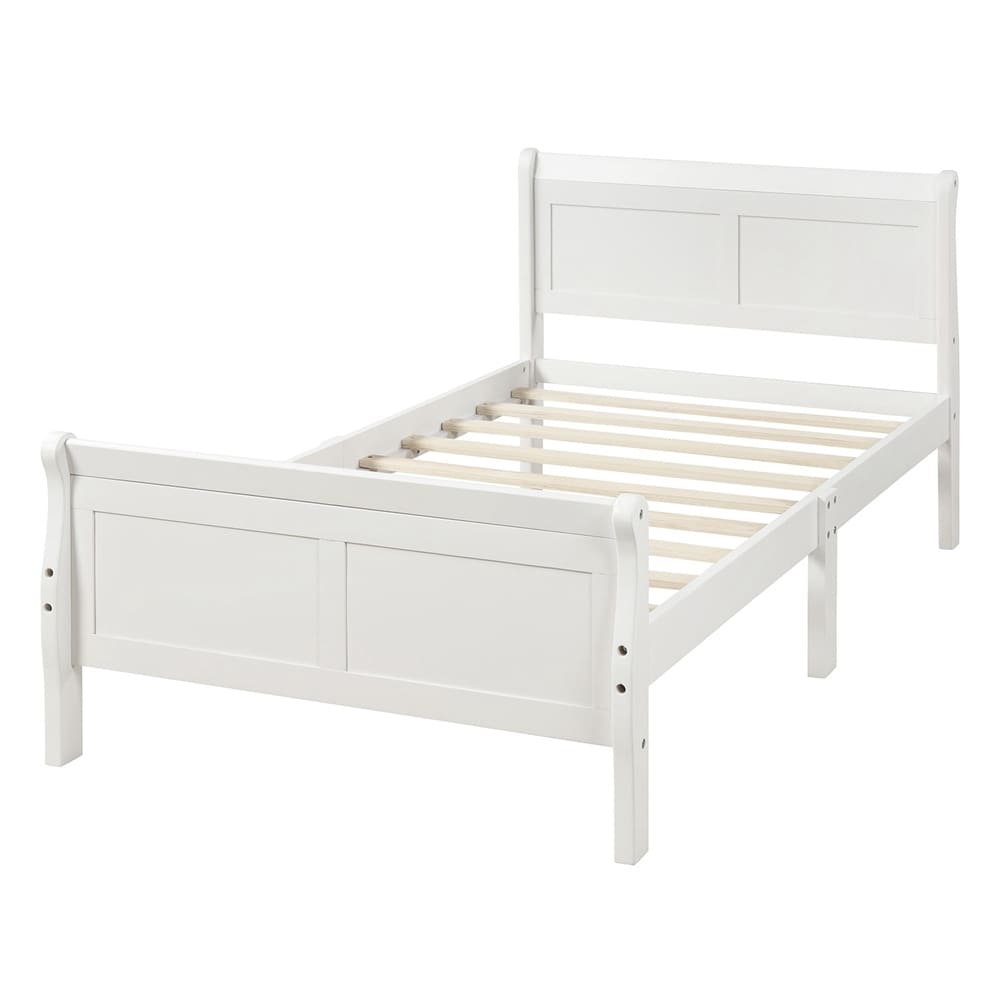Twin Wood Platform Bed Frame Mattress Foundation Sleigh Bed with Headboard/Footboard/Wood Slat Support