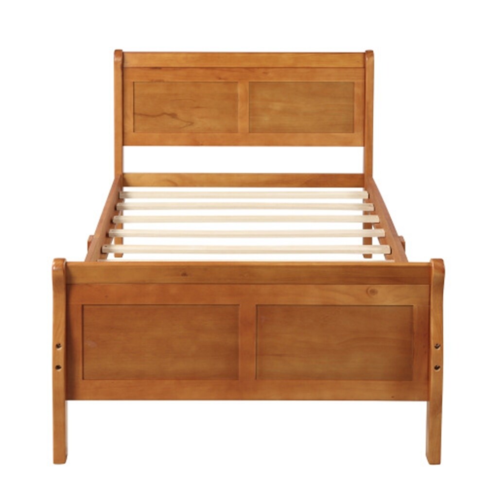 Twin Wood Platform Bed Frame Mattress Foundation Sleigh Bed with Headboard/Footboard/Wood Slat Support