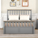 Wood Platform Bed with 2 Drawers and Wooden Slat Support
