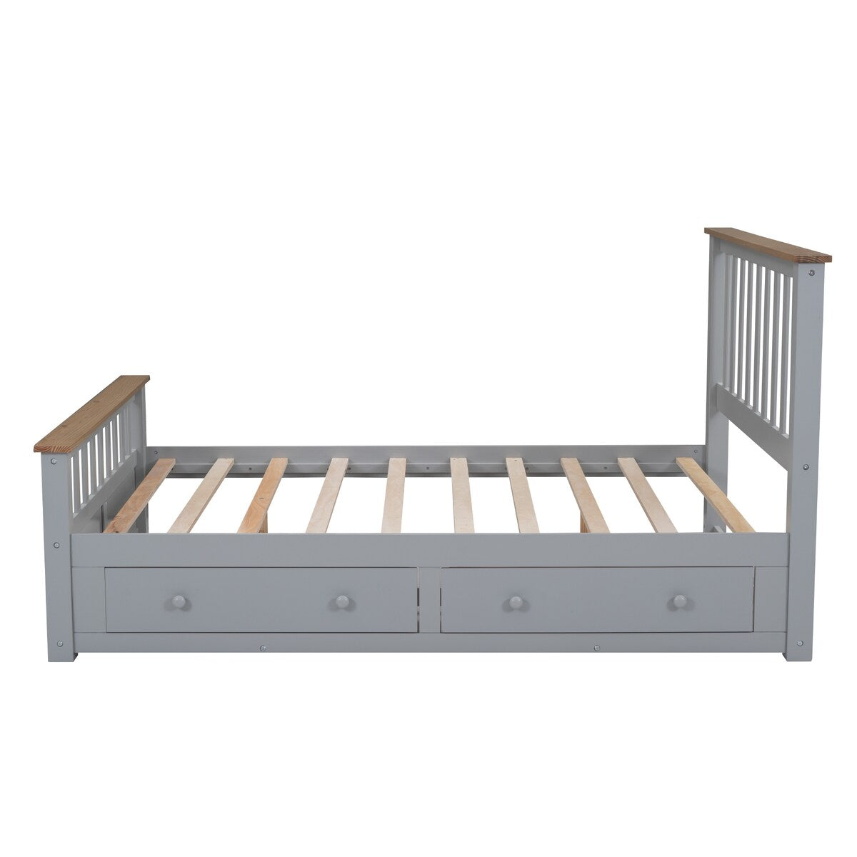 Wood Platform Bed with 2 Drawers and Wooden Slat Support