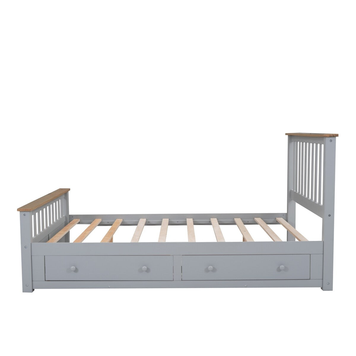 Wood Platform Bed with 2 Drawers and Wooden Slat Support