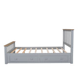 Wood Platform Bed with 2 Drawers and Wooden Slat Support