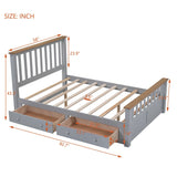 Wood Platform Bed with 2 Drawers and Wooden Slat Support