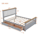 Wood Platform Bed with 2 Drawers and Wooden Slat Support