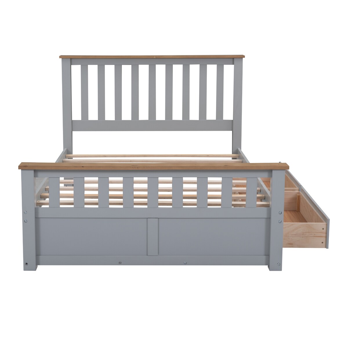 Wood Platform Bed with 2 Drawers and Wooden Slat Support