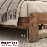 Wood Platform Bed with LED Light Headboard, 2 USB & Large Under Bed Storage