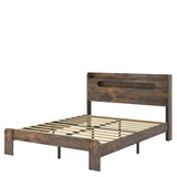 Wood Platform Bed with LED Light Headboard, 2 USB & Large Under Bed Storage