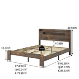 Wood Platform Bed with LED Light Headboard, 2 USB & Large Under Bed Storage