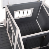 PawHut Wooden Large Dog House, Perfect for the Porch or Deck and Includes Bottom Slide-Out Tray, 59" L, Grey