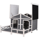 PawHut Wooden Large Dog House, Perfect for the Porch or Deck and Includes Bottom Slide-Out Tray, 59" L, Grey