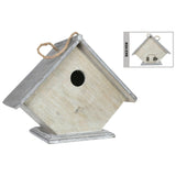 Wood Rectangle Bird House with Top Rope Hanger, Washed Gray Finish