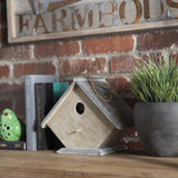 Wood Rectangle Bird House with Top Rope Hanger, Washed Gray Finish
