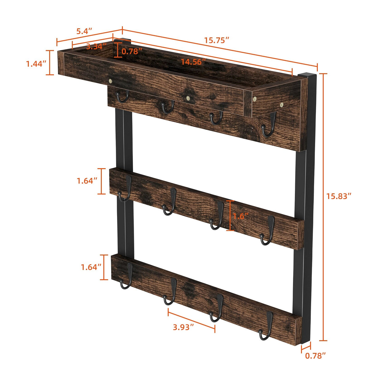 Wood Rustic Coffee Mug Holder Rack Wall Mounted Coffee Cup Shelf - 15.8 L x 5.4 W x15.9 H inch