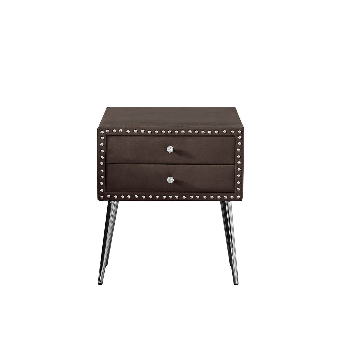 Wood Slat Support Platform Frame with Metal Support Feet Tufted Button Nailhead Wingback Bed and 1 Nightstands - Brown Queen