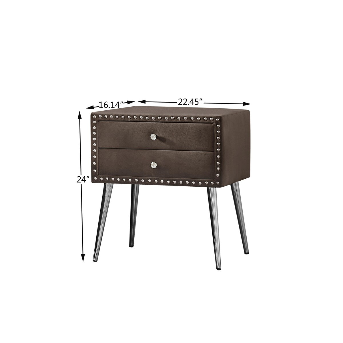 Wood Slat Support Platform Frame with Metal Support Feet Tufted Button Nailhead Wingback Bed and 1 Nightstands - Brown Queen