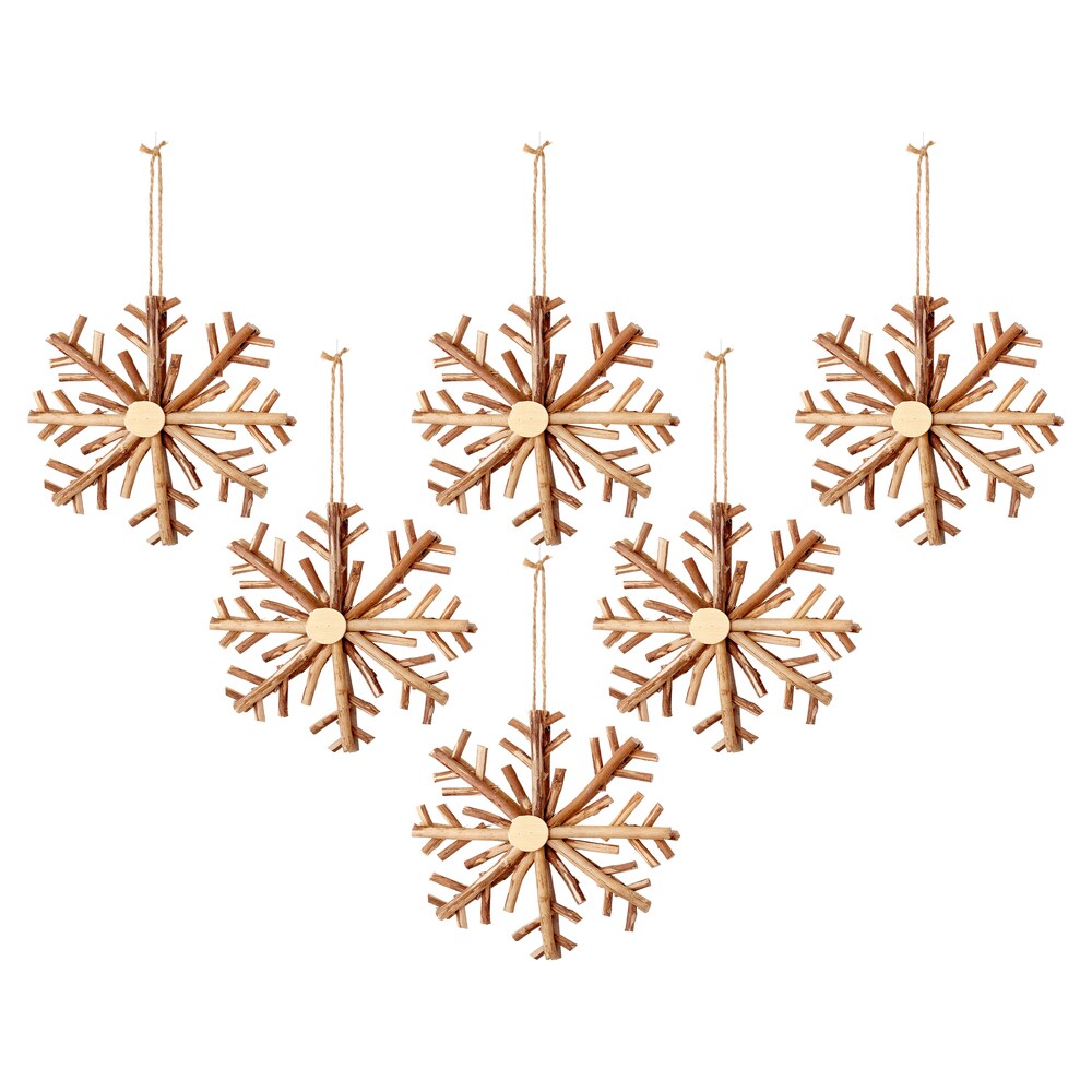 Wood Snowflake 8-inch Brown Ornament
