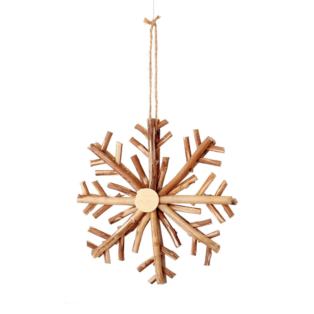 Wood Snowflake 8-inch Brown Ornament