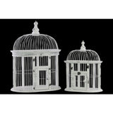 White Distressed Wood Stadium Shaped Bird Cage Set