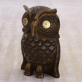 Handmade Wood Statuette, 'Owl Storyteller' (India)