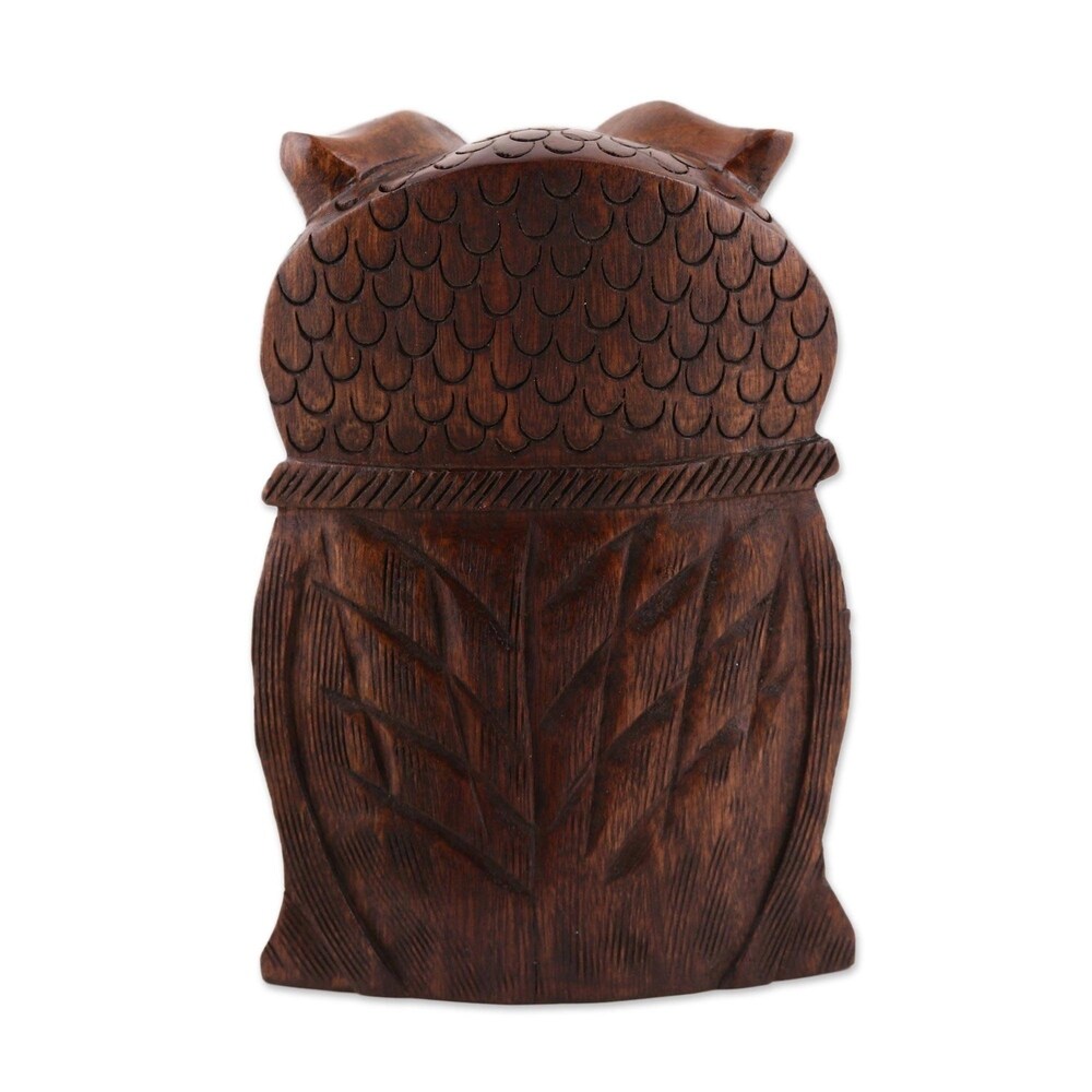 Handmade Wood Statuette, 'Owl Storyteller' (India)