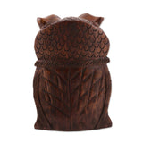 Handmade Wood Statuette, 'Owl Storyteller' (India)