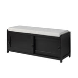 Wood Storage Bench with 2 Cabinets