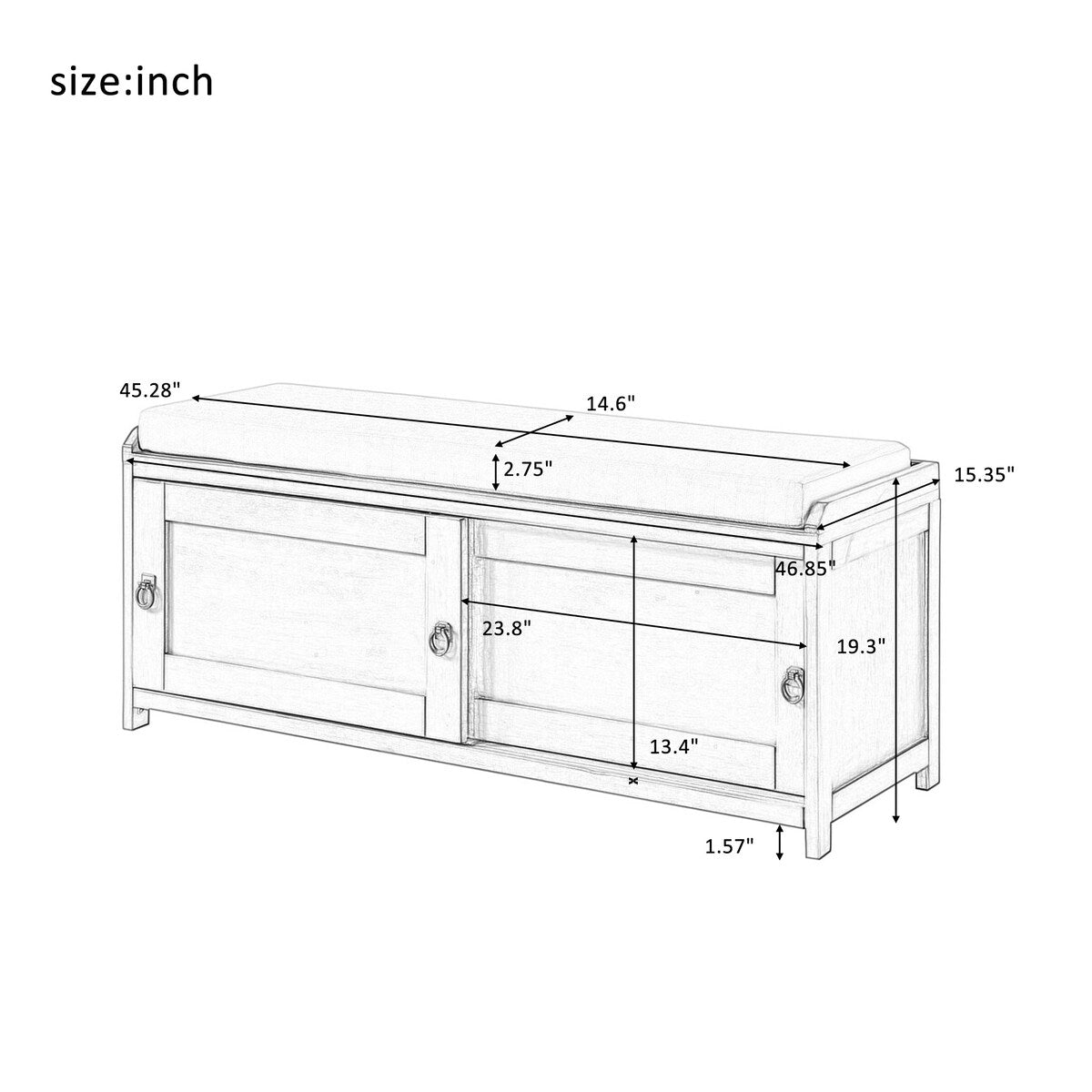 Wood Storage Bench with 2 Cabinets