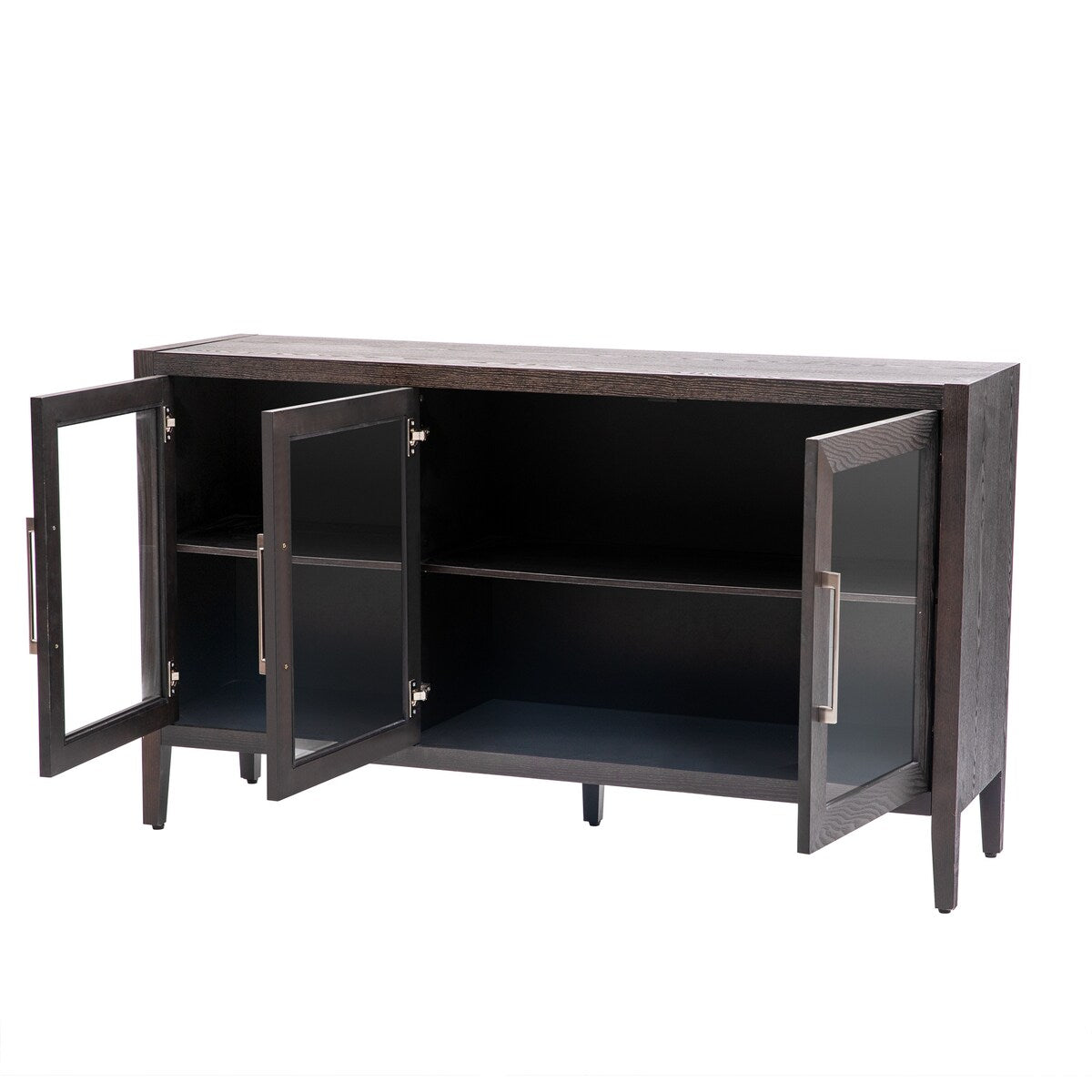 Wood Storage Cabinet with 3 tempered Glass Doors and Adjustable Shelf