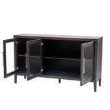 Wood Storage Cabinet with 3 tempered Glass Doors and Adjustable Shelf