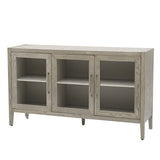 Wood Storage Cabinet with 3 tempered Glass Doors and Adjustable Shelf