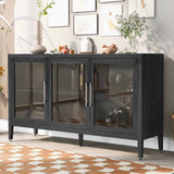 Wood Storage Cabinet with 3 tempered Glass Doors and Adjustable Shelf
