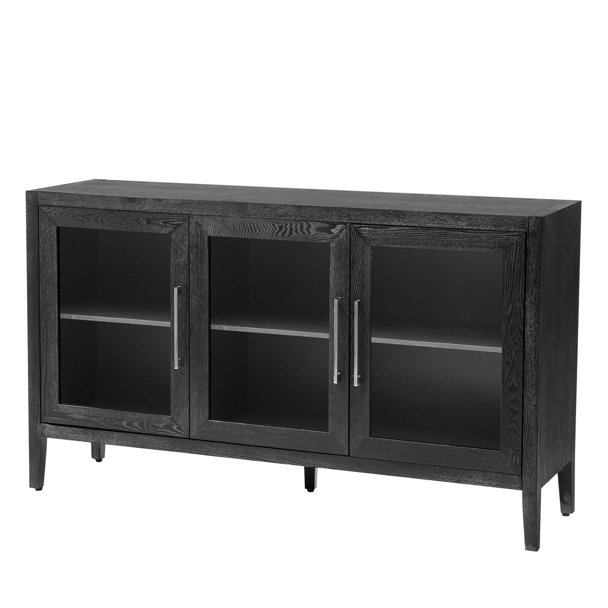 Wood Storage Cabinet with 3 tempered Glass Doors and Adjustable Shelf